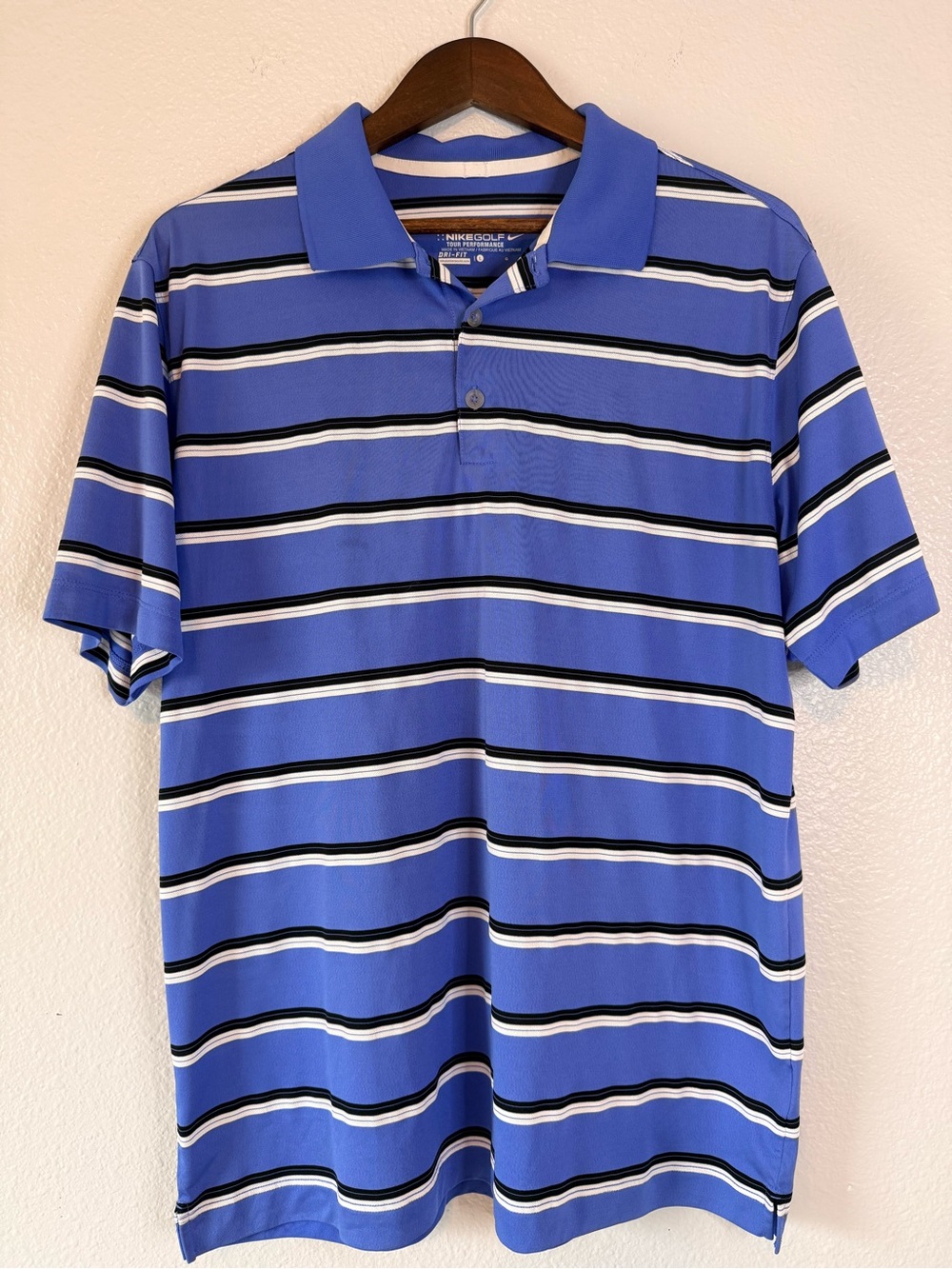 Nike Golf Tour Performance Dri-FIT Blue Striped Polo Shirt Men’s Large